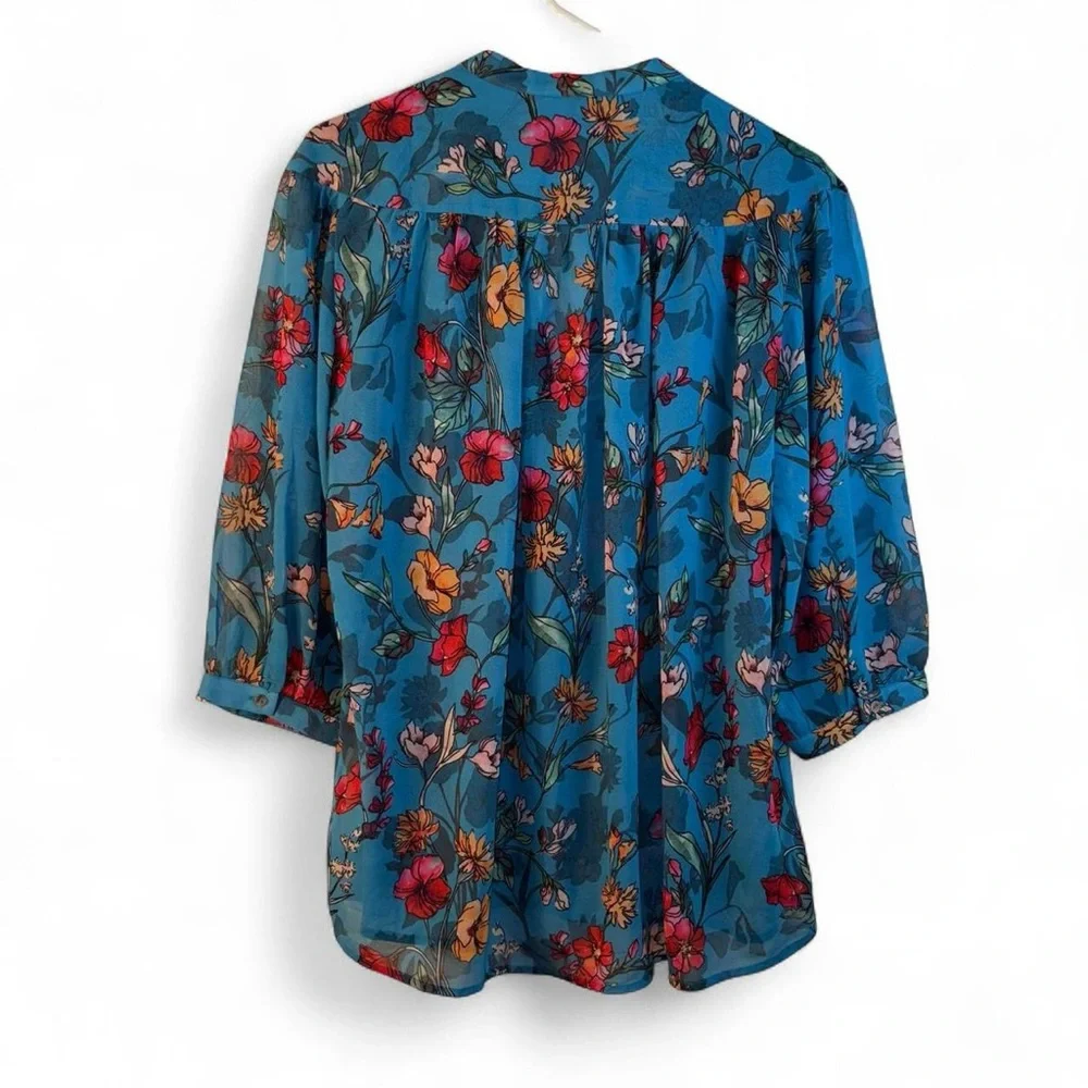 Vibrant Floral Blue Blouse - Picture 3 of 8
